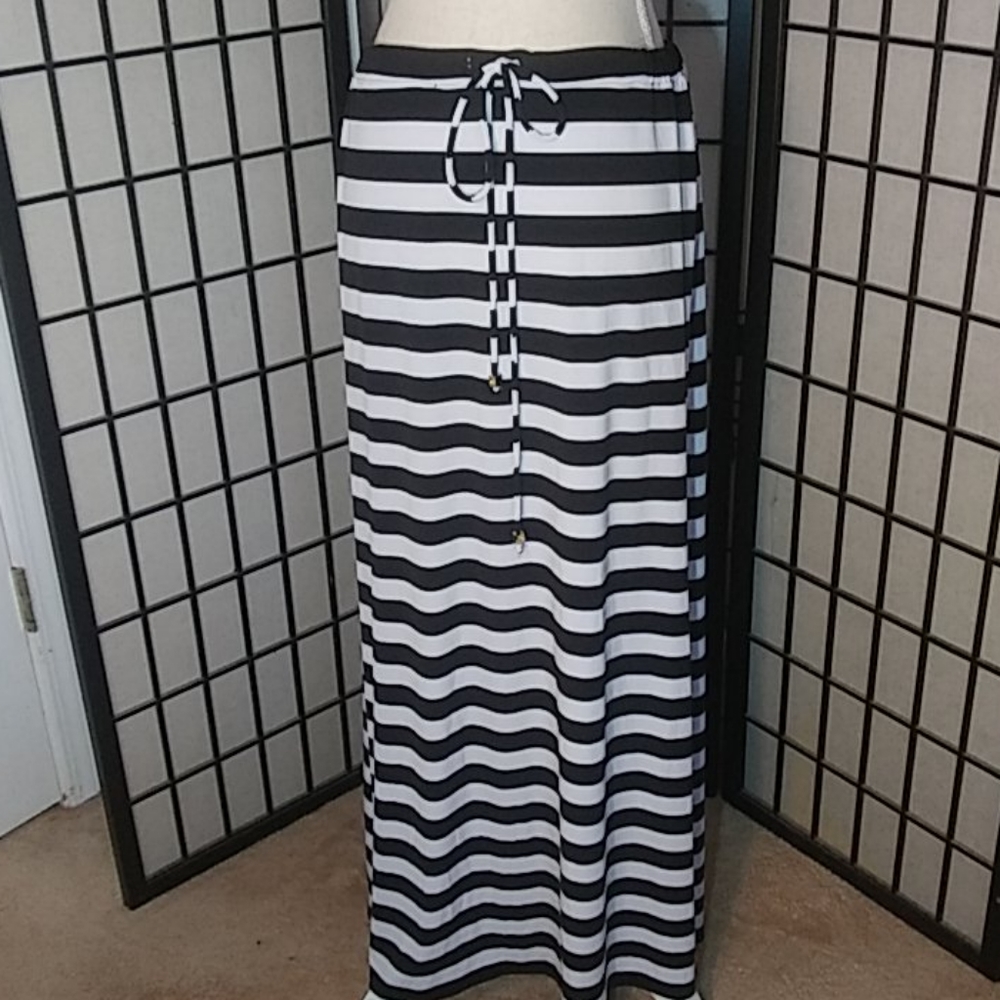 Michael by Michael Kors Blk/Wht Stripe Maxi Skirt